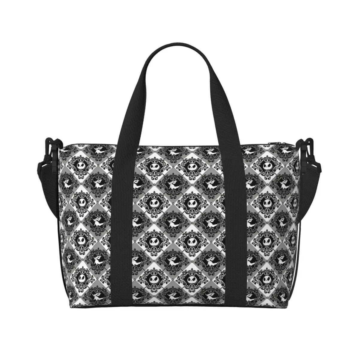 

Custom Large Jack Skellington Tote Bag Women Anime Shoulder Shopper Beach Gym Travel Bag