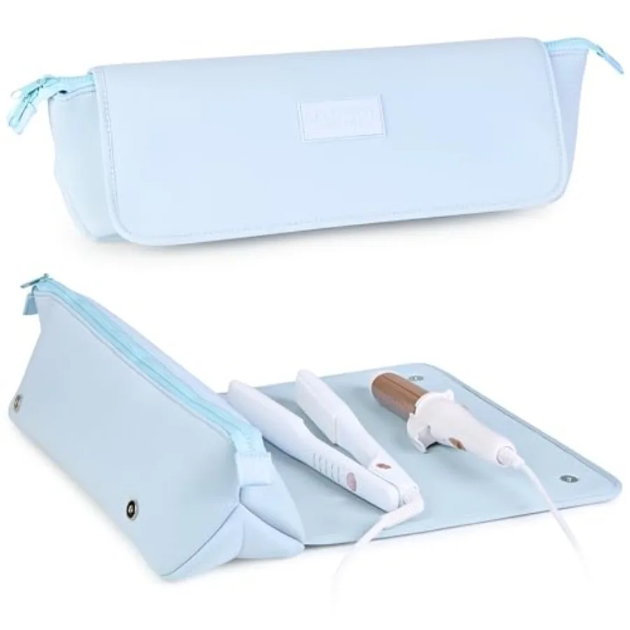 

2-in-1 Travel Hair Tools Organizer with Heat Resistant Mat for Flat Irons Straighteners Curling Irons and Haircare Accessories