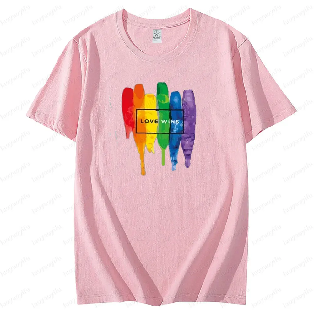 Love Wins Rainbow T Shirt Pride Month Tee Tops Men Women Universal Crewneck Cotton Short Sleeve Summer Unisex Daily Life Shirt