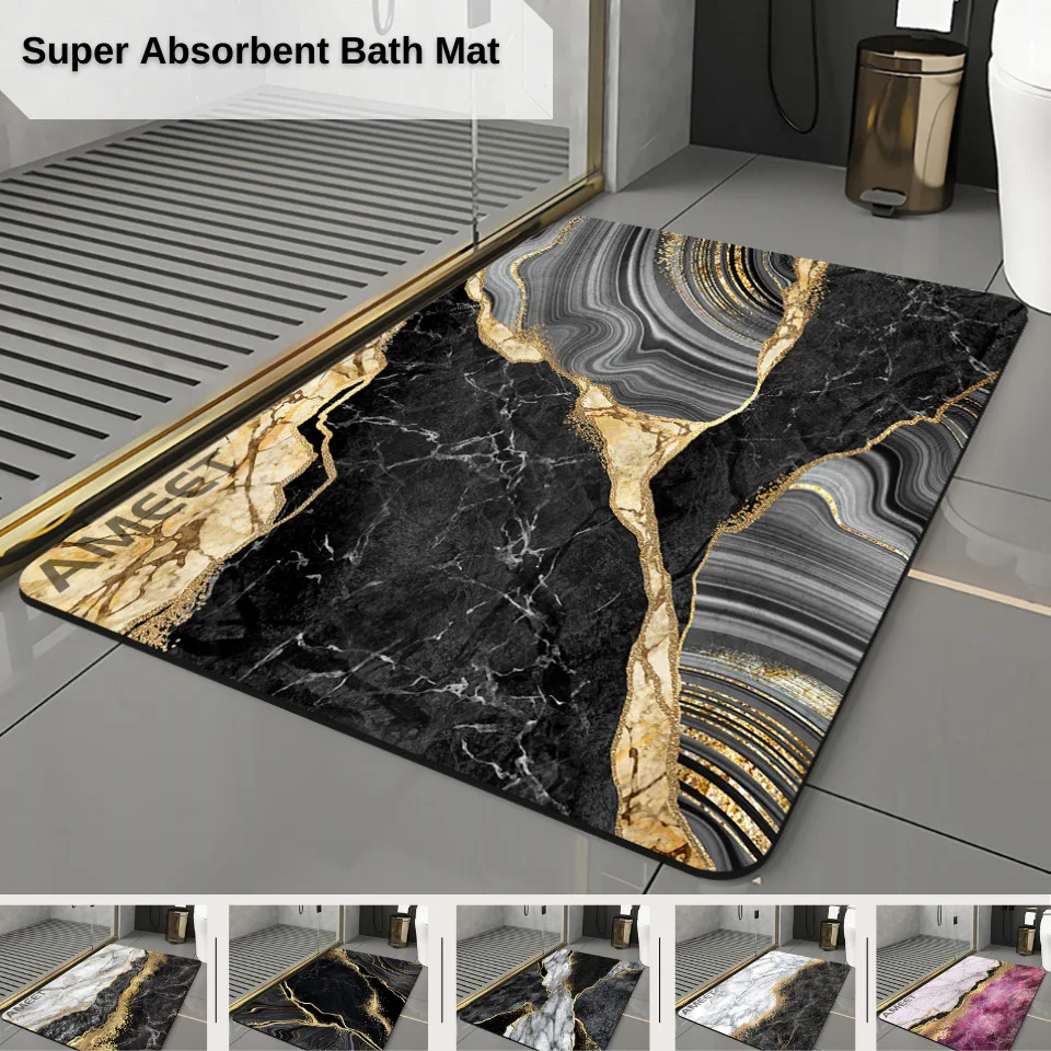 Super Water Absorbent Floor Bath Mat Toilet Shower Quick Dry Rubber Door Mat Nordic Non-slip Diatomaceous Small Bathroom Carpet