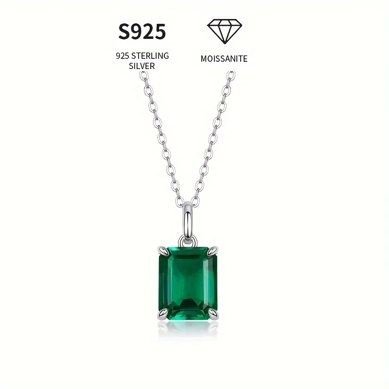 

FASIFAN 2 Carat Laboratory-grown Emerald Pendant, S925 Silver Pendant For Men And Women, Engagement Wedding Anniversary Gift