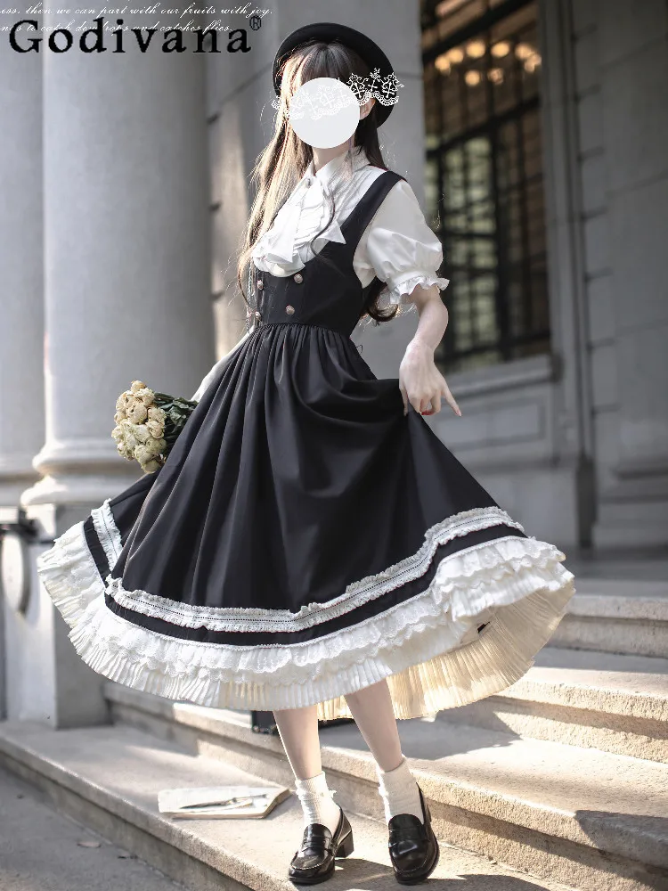 

Original College Style Japanese Sweet Lolita Strap Dress Long Sleeve Shirt Set Spring 2026 Women's Lolita Princess Dress Set