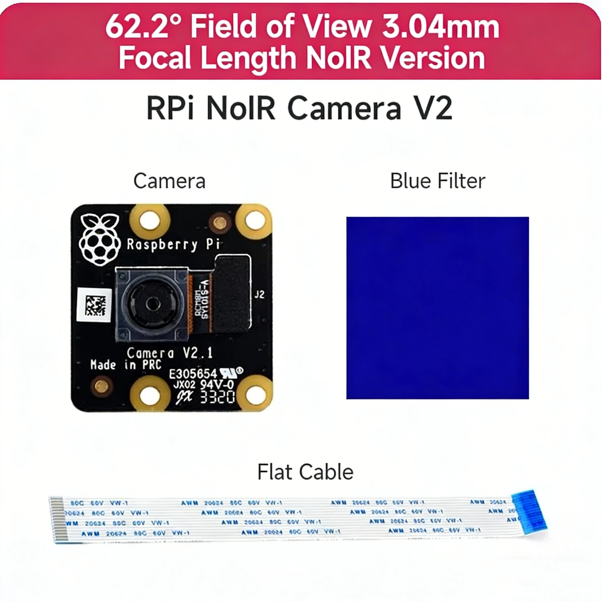 Raspberry Pi Noir Camera V2 IMX219 8MP No IR Filter, Low Light & Night Vision, Compatible with All Pi Models