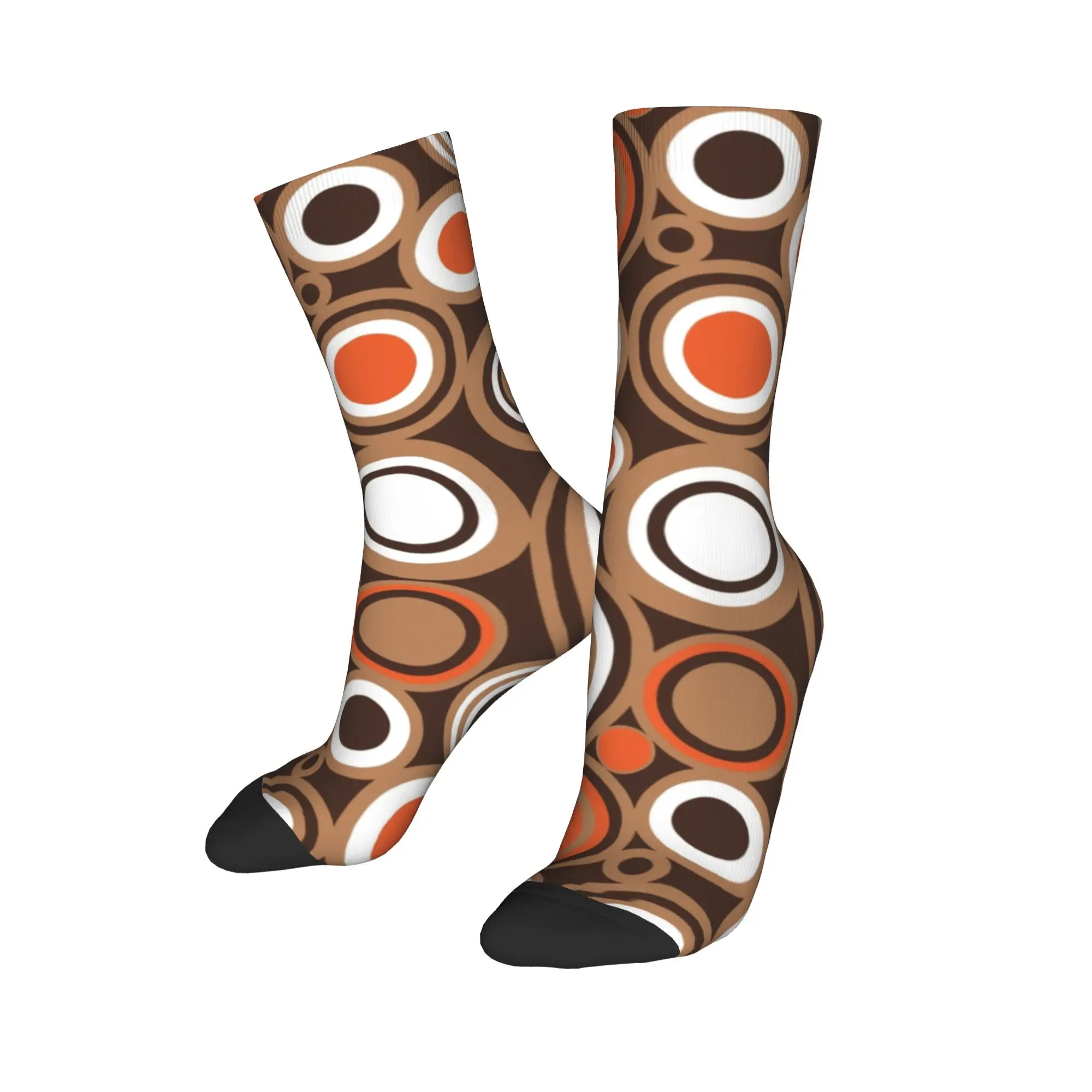 

Пользовательские оранжево-белые и коричневые круглые модельные носки с ретро-узором, мужские и женские теплые модные носки с геометрическим геометрическим рисунком