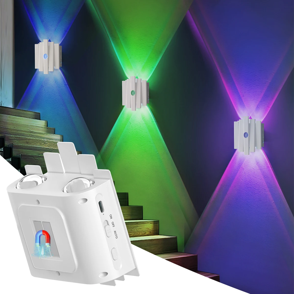 

Rechargeable Wall Mount Light Magnetic Wall Sconces with 7 Colors 3000mAh Battery Decorative Night Light for Bedroom Bedside