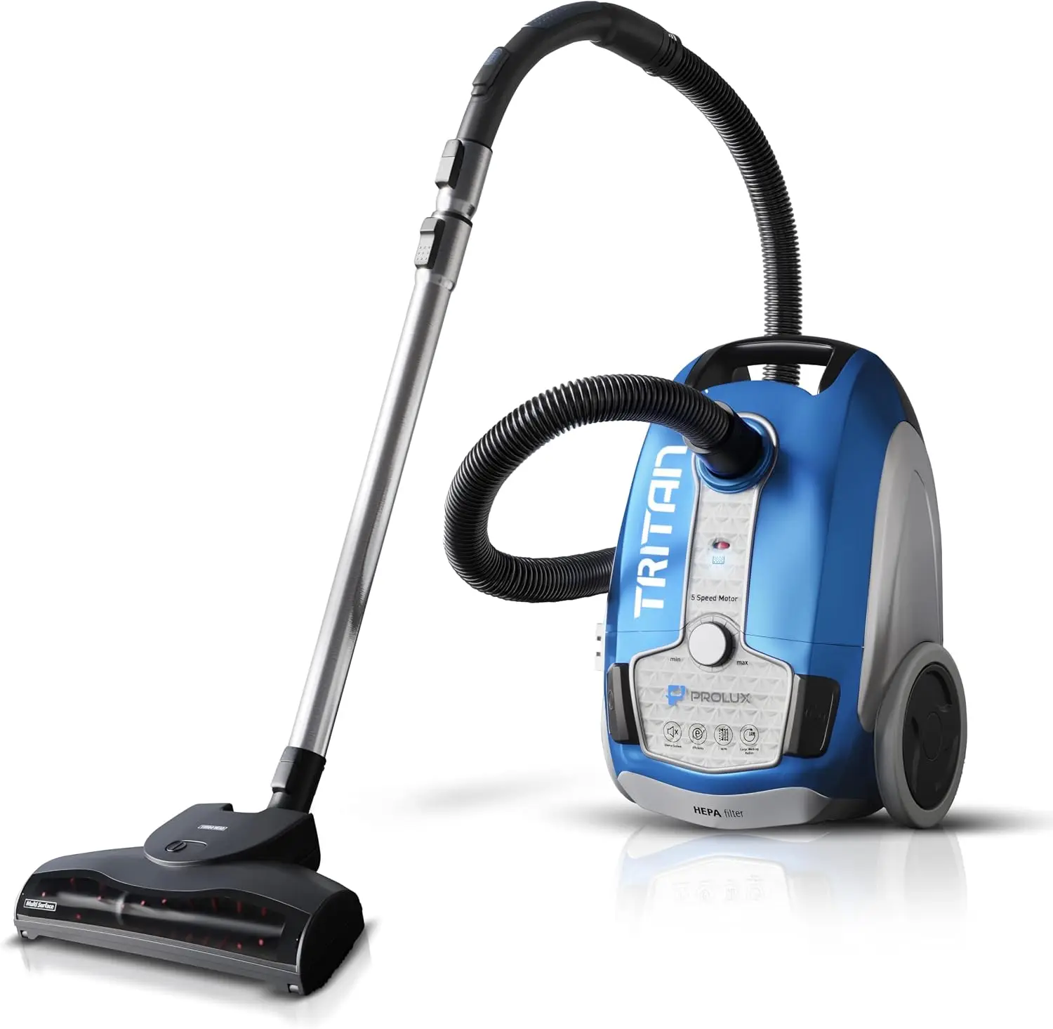 Canister Vacuum Cleaner with Bagged Design, HEPA Filter System, All-in-One Home Care Tool Kit, Pet Hair Removal, Adjustable Suction Power, Blue