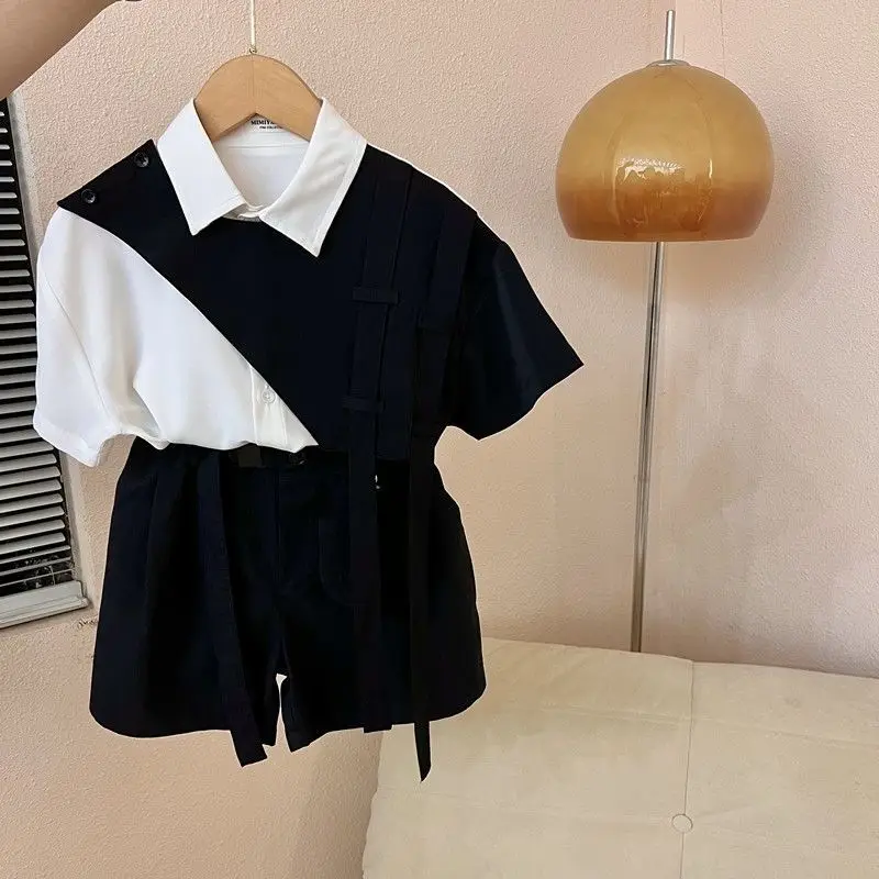 

Children's Summer Set 2025 New Korean Version Boys' Baby Shirt Children's Stylish Short Sleeve Shorts Two Piece Set