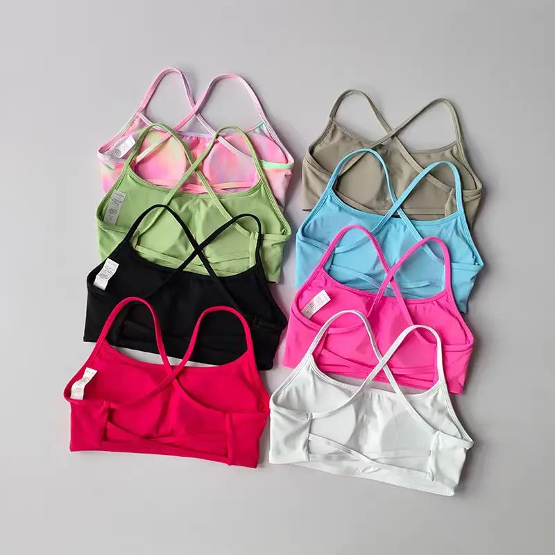 

Women's Sexy Deep Open Back Crisscross Sports Bra Fixed Molded Pads Spaghetti Strap Quick Dry for Gym Fitness Daily Outer Wear