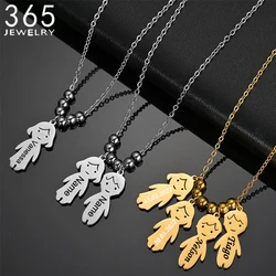 New Boy Girl Kids Custom Stainless Steel Pendant Personalized Beads Chain Necklace Engraved Name Date Jewelry Birthday Gift