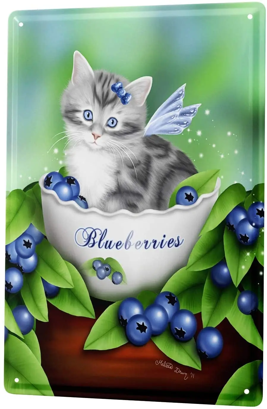 LEotiE SINCE 2004 Tin Sign Metal Plate Decorative Sign Home Decor Plaques Cat Breed Tiger Kitten in Bowl of Blueberries sign