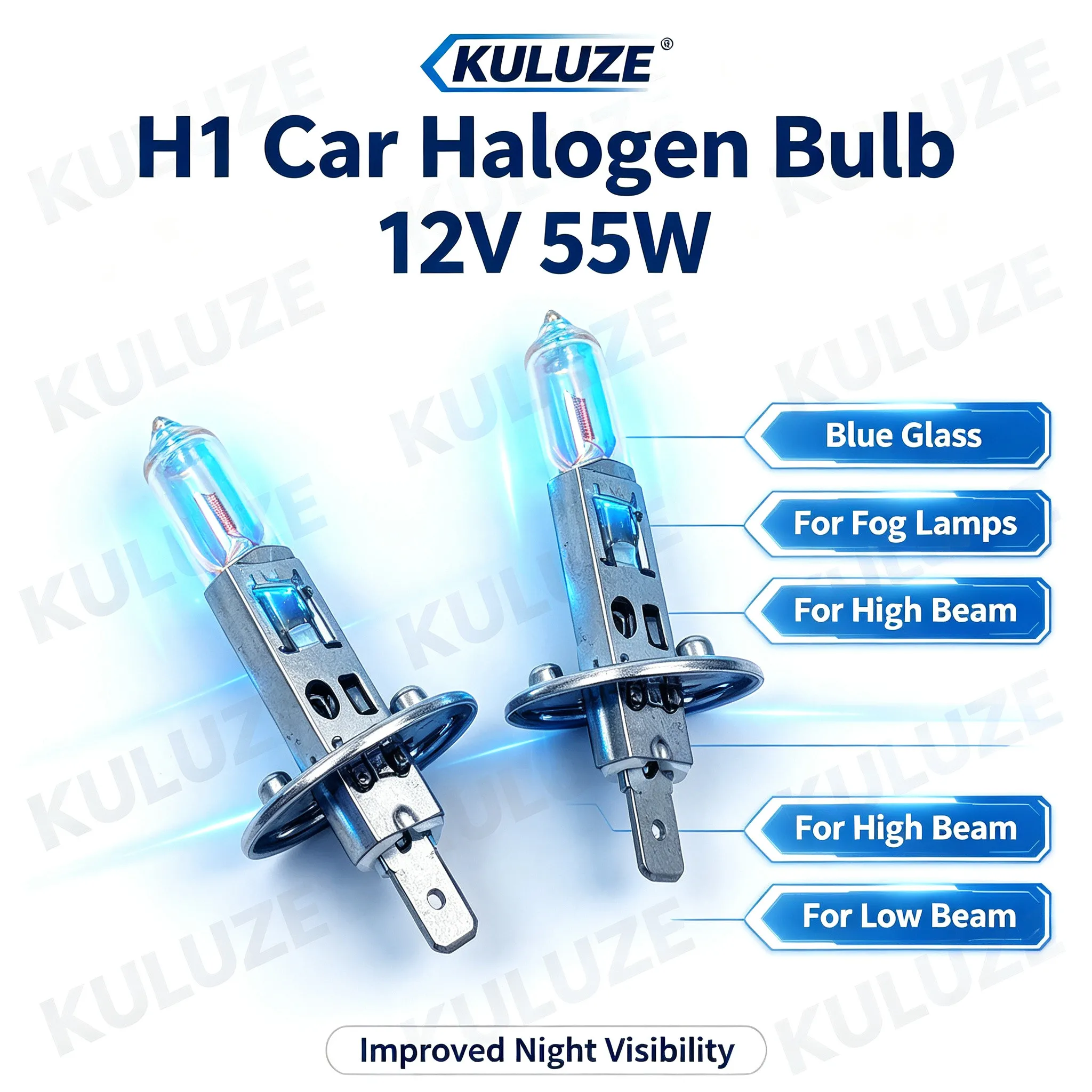 2 Pcs H1 Rainbow Blue Plasma Quartz Halogen Car Bulb 12V55W Headlamp Fog Lamp Blue White Light Automobile Lighting
