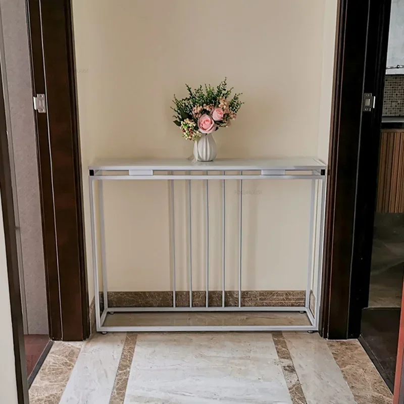 طاولات وحدة تحكم صغيرة للشقة للمدخل، طاولة وحدة تحكم من الحديد المطاوع حديثة وبسيطة لغرفة المعيشة #5