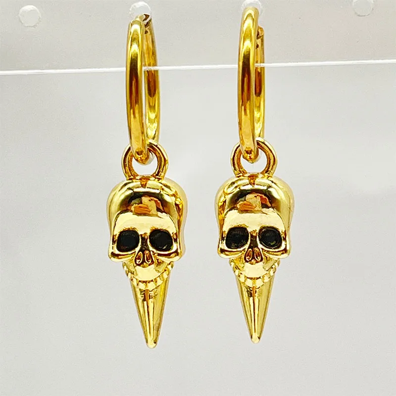 1 pair of retro exaggerated Halloween skull earrings, Goth punk party earrings pointed stainless steel fashion copper gift