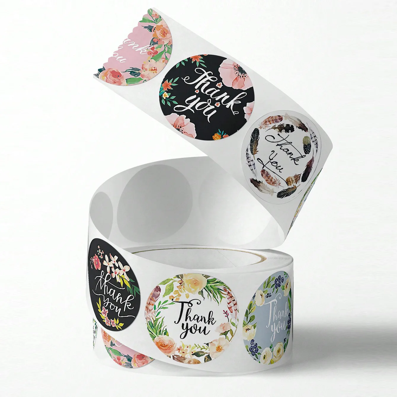 JCAC 500pcs/roll Thank You Round Stickers, Fresh Floral Decorative Seal Stickers, Self-Adhesive Gift Labels