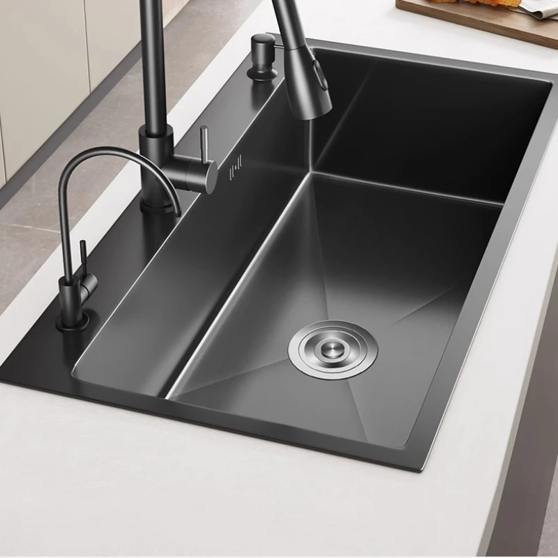 

Stainless steel black sink, large single sink, hand-thickened kitchen under-counter basin, vegetable basin, dishwasher