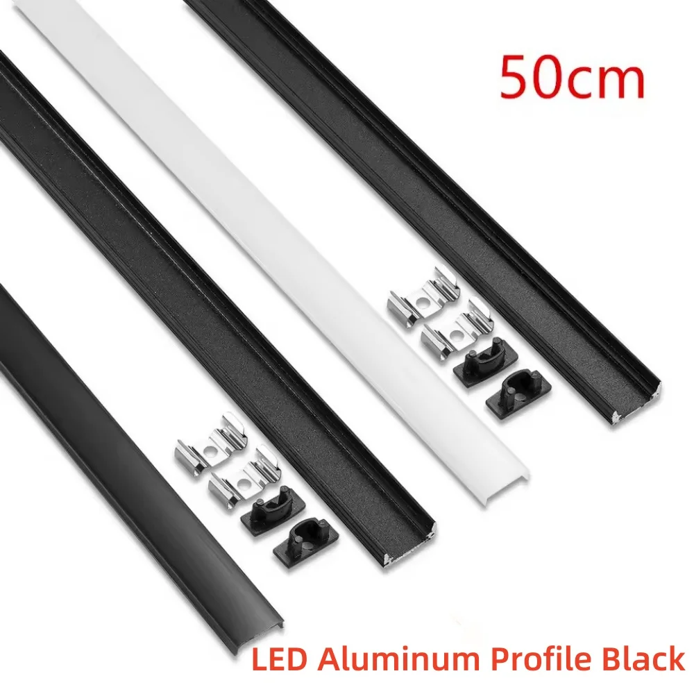 

Алюминиевый профиль для светодиодной ленты с черной крышкой, 50 см, для внутреннего освещения, потолка, стен, углов.