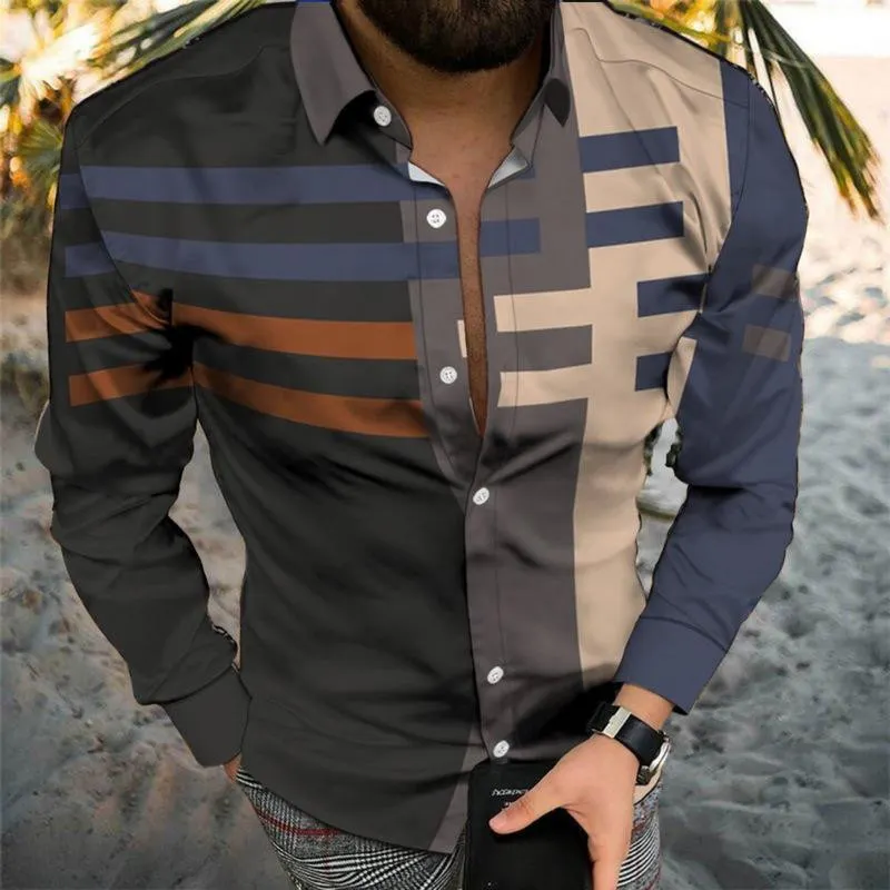 Men's Black Long-Sleeve Shirt with Realistic Lion Head Print Trendy Western-Style Casual Top