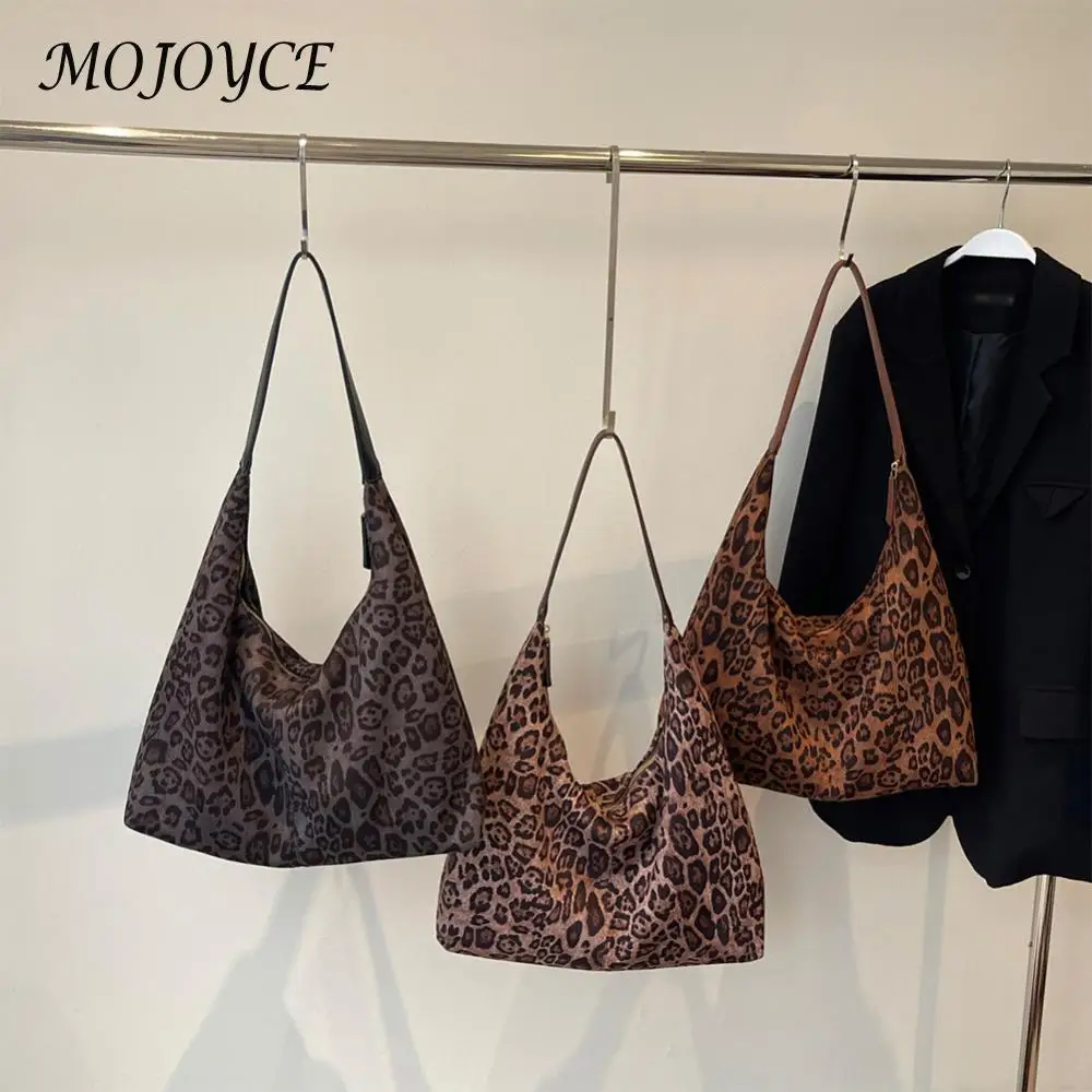 Women Leopard Shoulder Bag Large Capacity Suede Cheetah Printed Tote Handbag Leopard Print Handbag Female Commute Bag