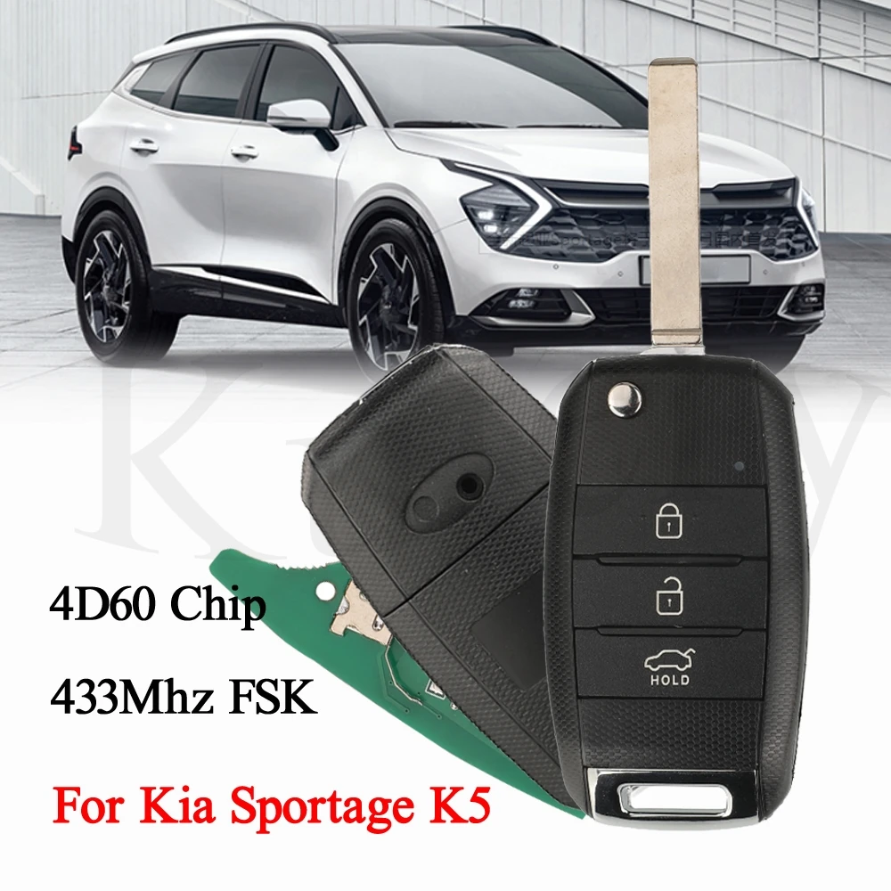 

jingyuqin 433MHZ FSK 4D60 Chip 3 Buttons Remote Car Key Fob For Kia Sportage K5 Auto Control Key Fob with TOY40/HU134 Blade