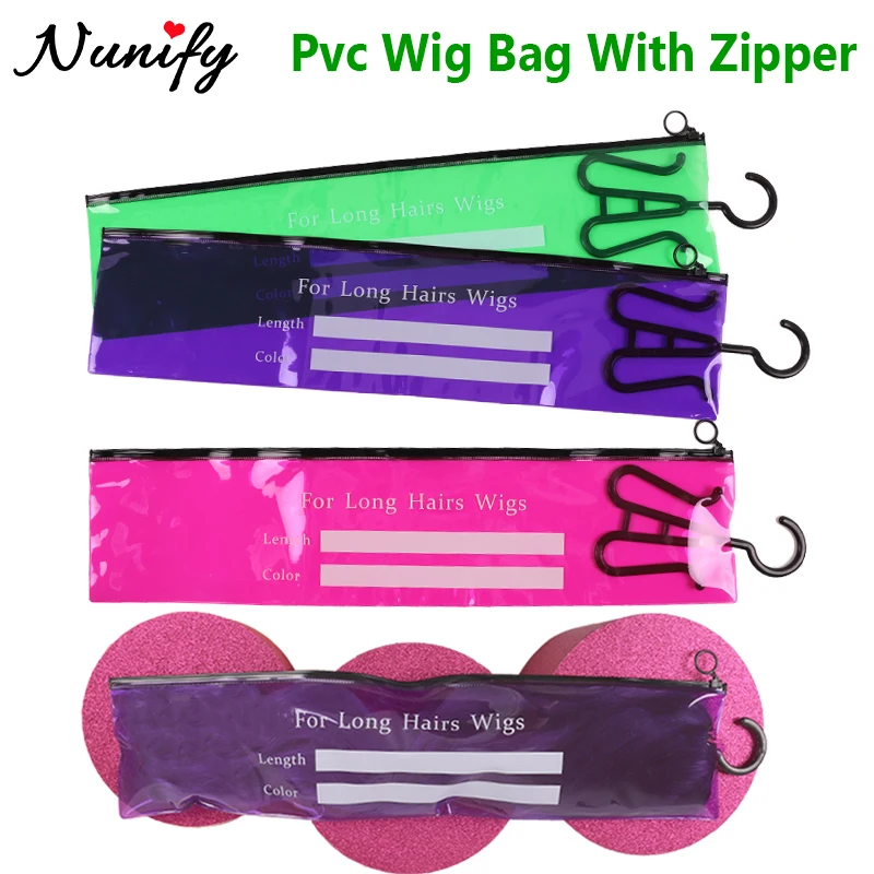 Plastic Hair Packaging Bag With Hook For Store Wigs Portable Wig Storage For Multiple Wigs Purple Green Pink Dust-Proof Wig Bags