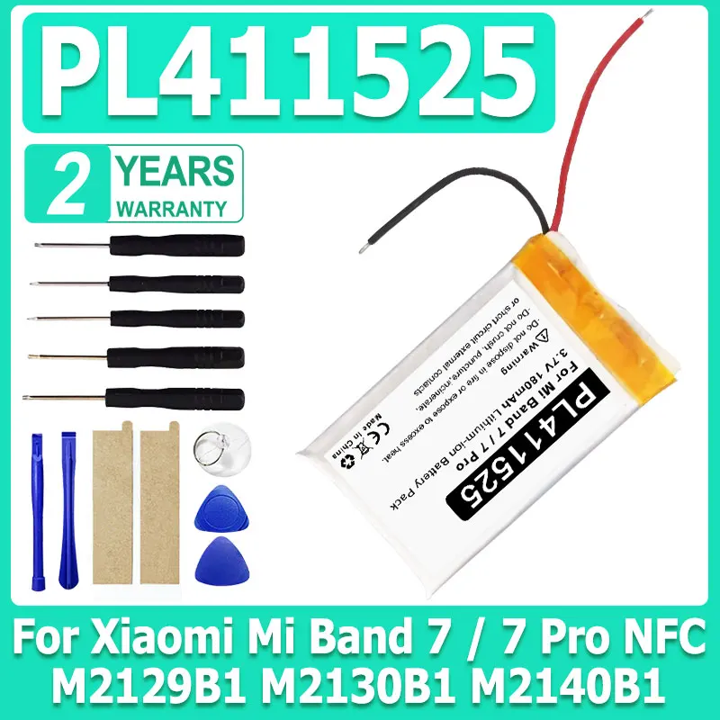 

High Quality 3.87V 180mah PL411525 Replacement Battery For Xiaomi Mi Band 7 / 7 Pro NFC M2129B1 M2130B1 M2140B1 Smart Watch
