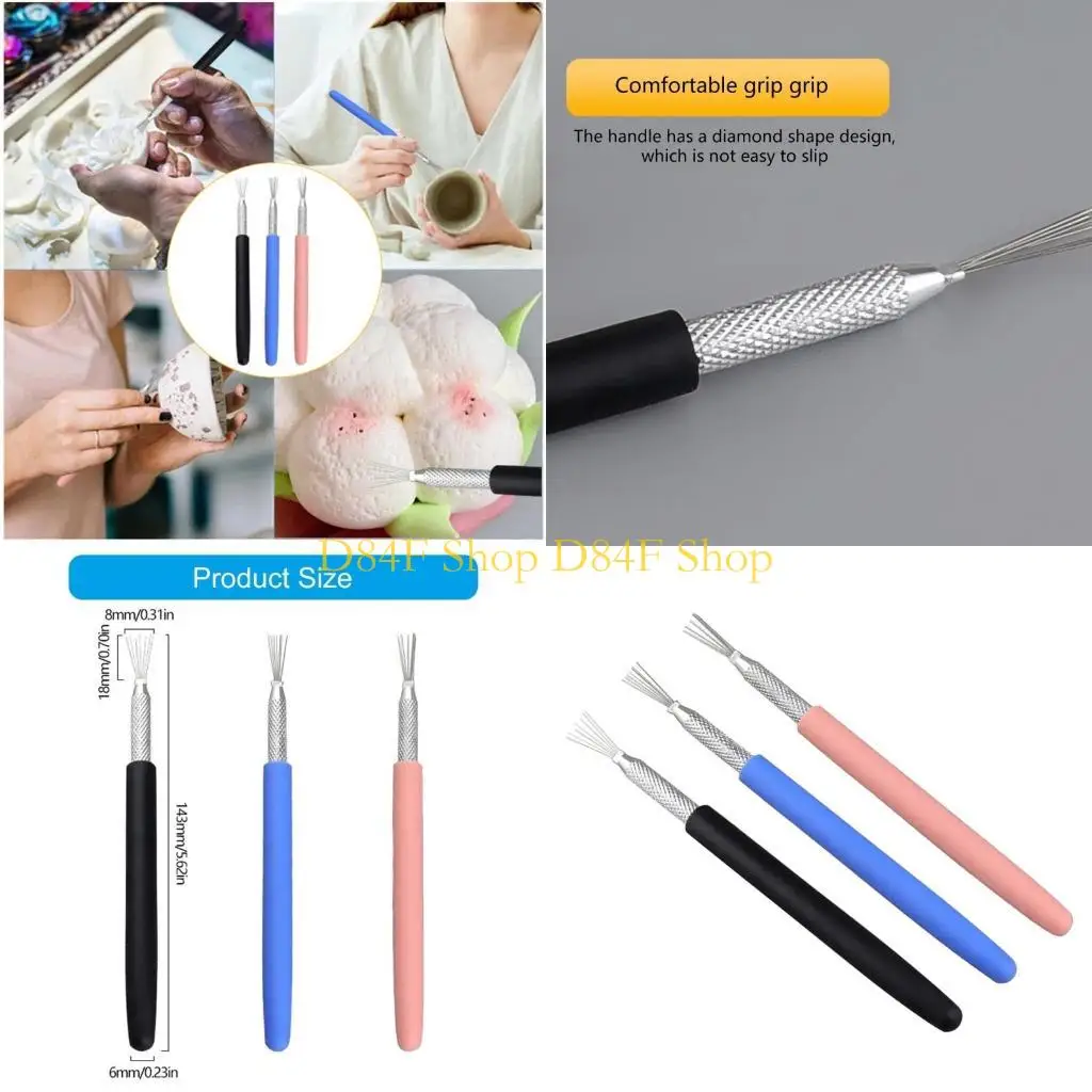 

D84F Профессиональный инструмент для моделирования глины с прочной ручкой, набор из 3 штук для мелкой работы и текстурирования с