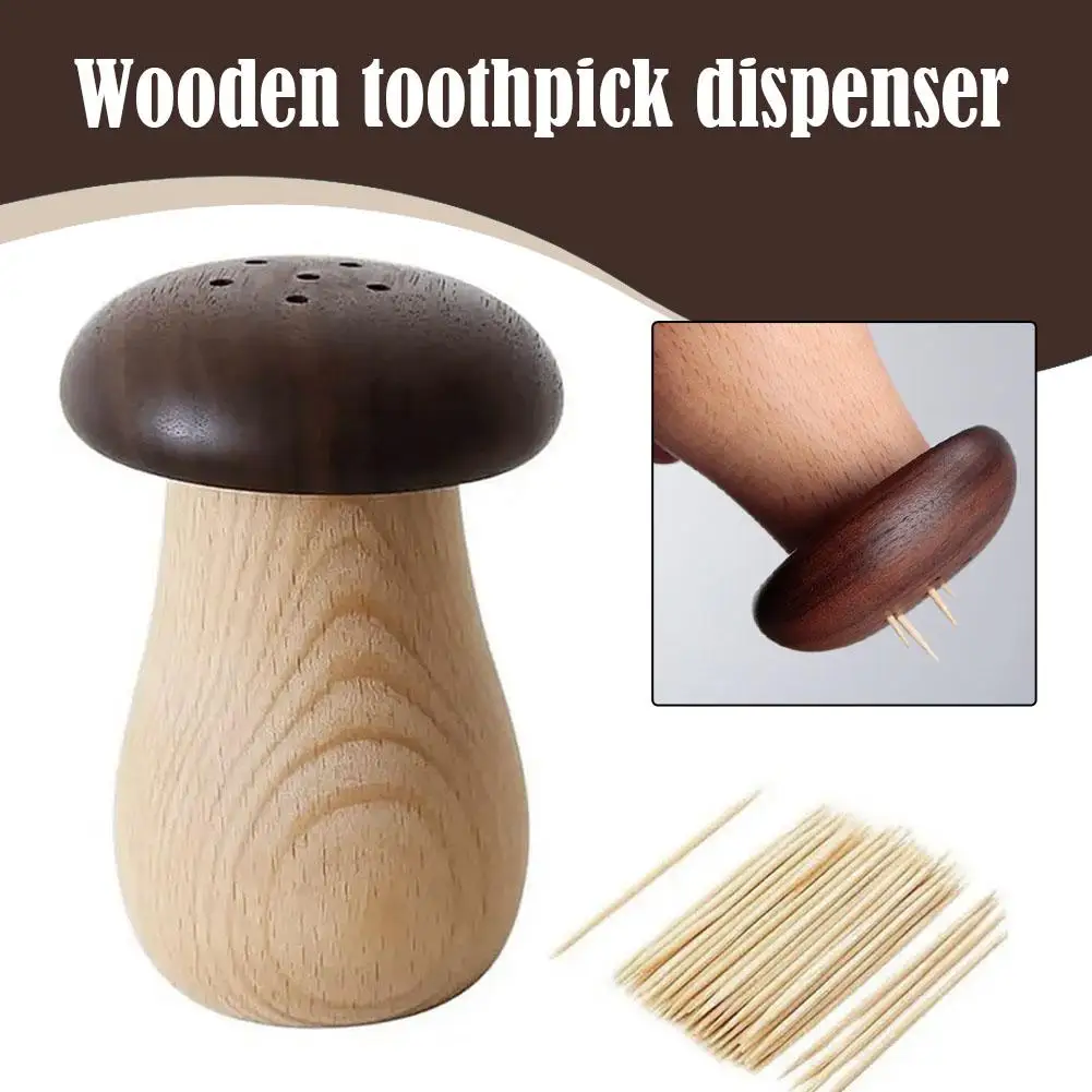 Wooden Mushroom Tooth Pick Dispenser Decorative Toothpick Holder, Portable Toothpick Holder Cute Housewarming Gift, Refillable