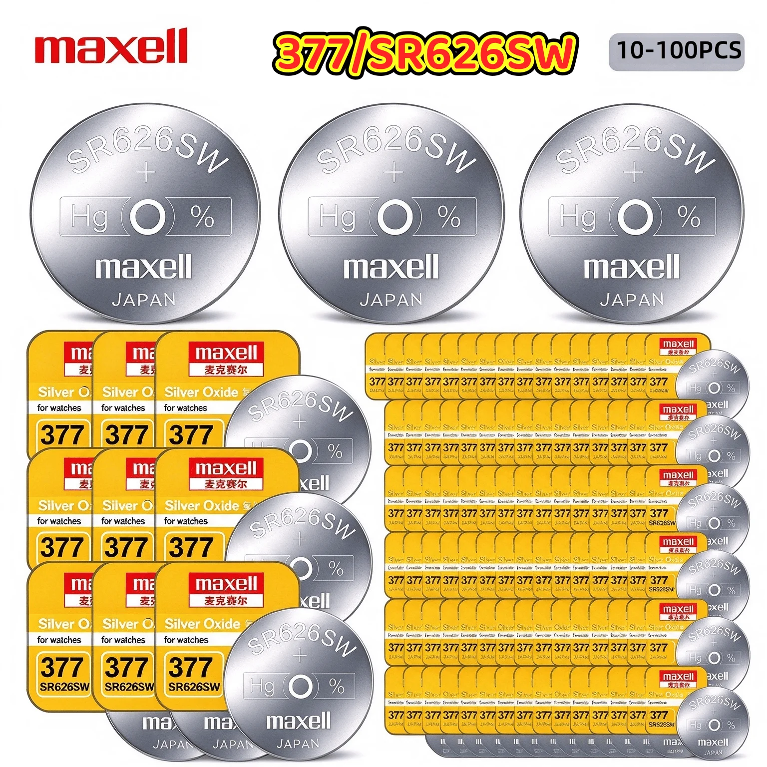 10-100PCS Maxell 377 SR626SW Silver Oxide Button Cells High Performance Non-Rechargeable Batteries For Watches Toys Electronics
