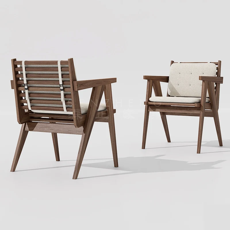 

New Chinese Retro Solid Wood Dining Chair Upholstered Armrest Modern Minimalist Leisure Chair Escabroso Dining Room Furniture