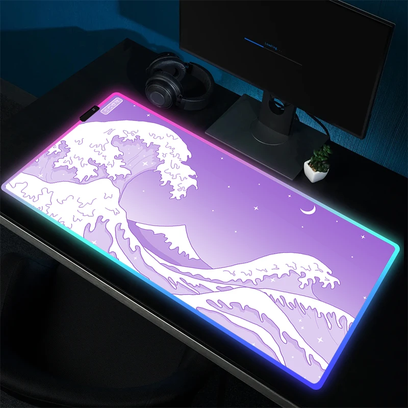 Большой игровой коврик для мыши, коврик для мыши с морской волной, RGB резиновый коврик для мыши, аксессуары для геймеров с застежкой по краям, коврики для компьютерной клавиатуры с рисунком под телефон