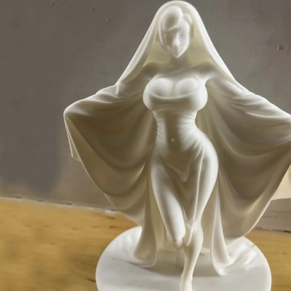 Luminous Desktop Ornaments 3D Printed Character Model Goddess Figure Decorations Mysterious Cloak Woman Statue Tabletop Display