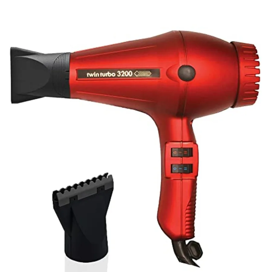 

Turbo Power Twin Turbo 3200 Red Hair Dryer + Hot Blow Attachment Bundle Professional High-Speed Dryer for Smooth Fast Drying in
