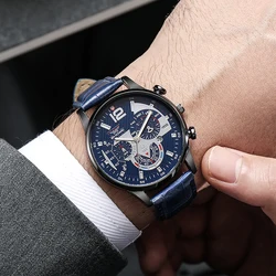 Fashion Blue 2022 Casual Calendar Leather Strap Watch for Men Sports Wristwatch Relogio Masculino reloj para hombre herren uhr