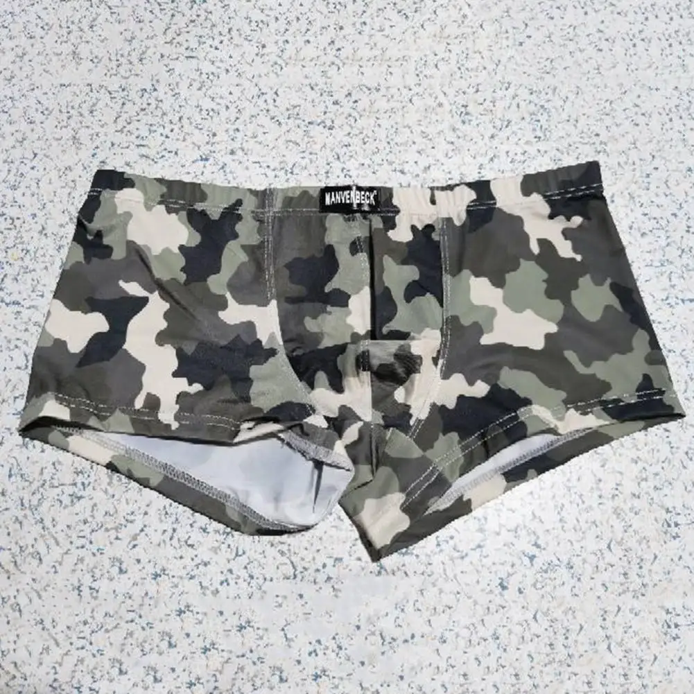 Men Underpants Camouflage Sweat Absorbing Male Stretchy Elastic Waist Panties Daily Wear Elastic Waist U Convex Underpants
