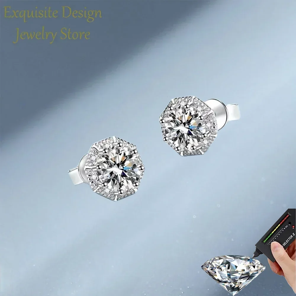 Classic Ladys Each 1CT Real Moissanite Diamond Stud Earrings for Women, PT950 Sparkly Jewelry Earring for Family Birthday Gift