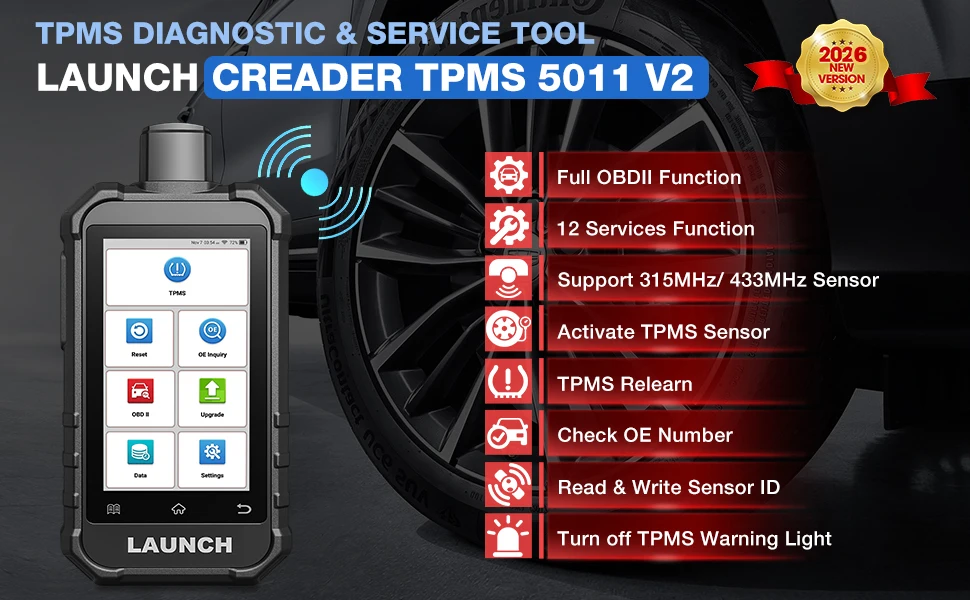 LAUNCH X431 Creader 5011 V2 TPMS-Tool TPMS-Sensor (315+433MHz) Lesen/Aktivieren/Neueinlernen/Resetten Scanner-Tool mit 12 Reset-Services – Detail 1