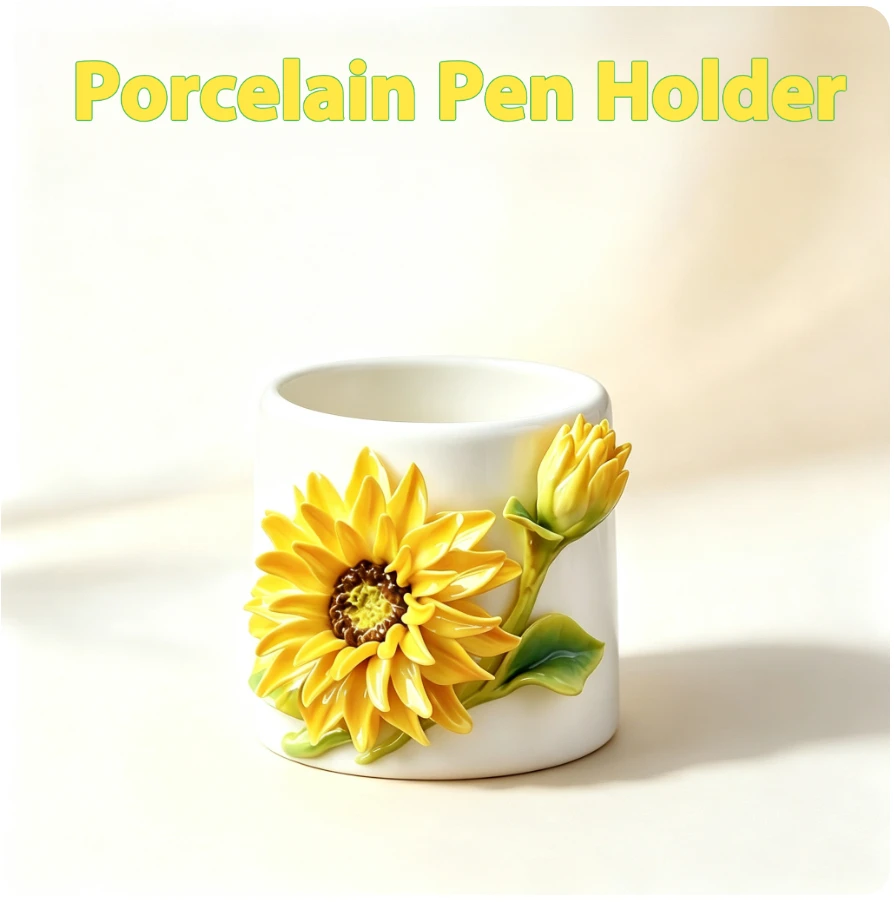 Traditional Porcelain Flower Series Ornament Pen Container Sunflower Pen Holder