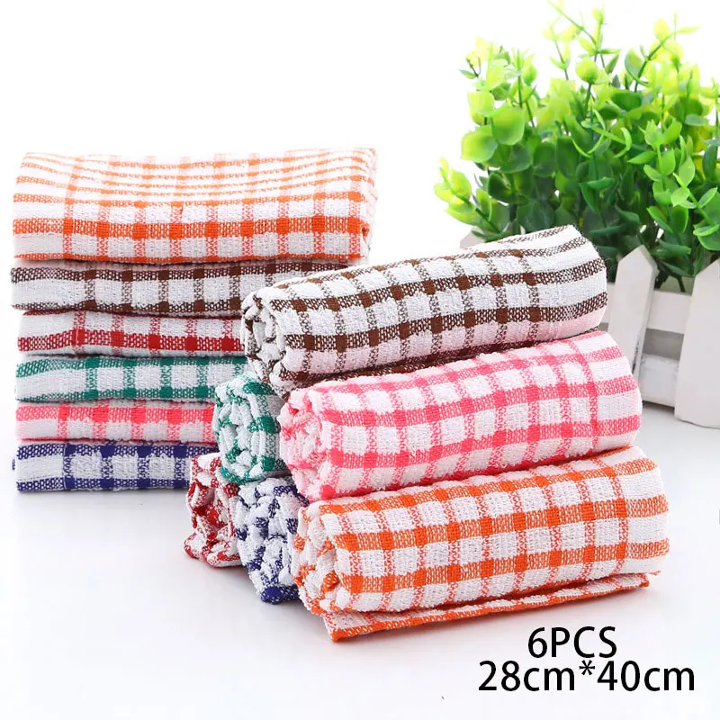 6PCS 28*40cm Cotton Kitchen Towel Absorbent Clean Dish Towels Kichen Cleaning Supplies