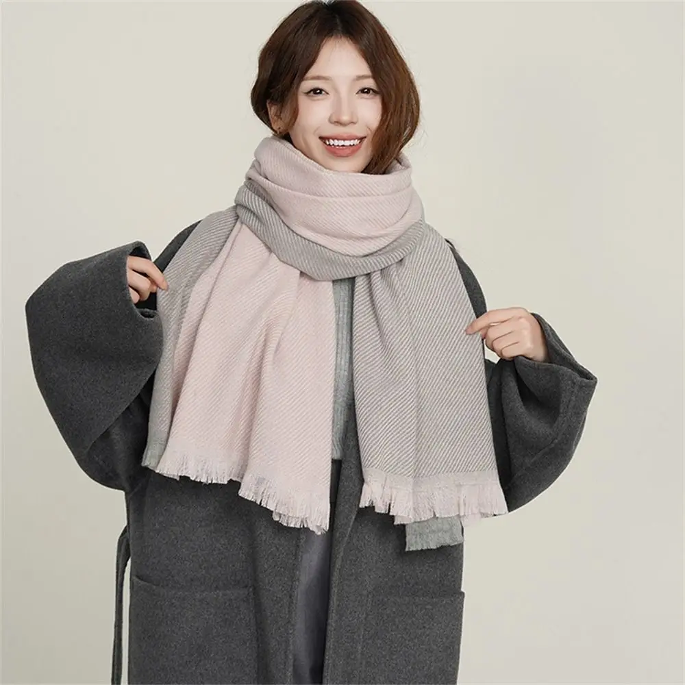 Fashion Winter Warm Tassel Plaid Scarfs Cashmere Imitation Nordic Style Shawl Wrap Double Sided Scarves for Women Girls