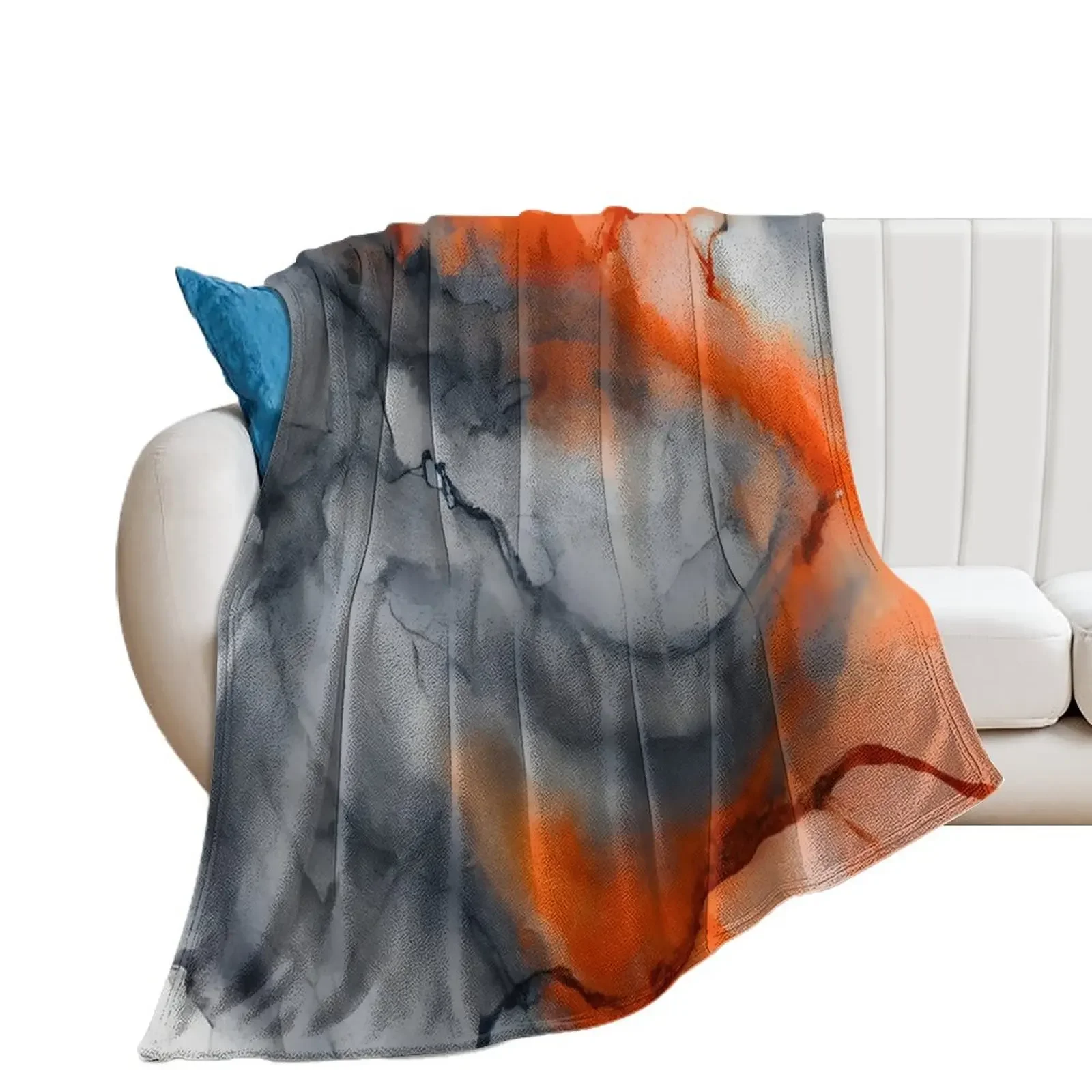 

Ethereal Water Muted Grey & Bright Orange Abstract Art Throw Blanket Moving Soft Big Furrys Blankets