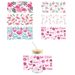 Cartoon Flamingo UV DTF Wrap Transfer Stickers Cute Prink Design DTF Wrap For Glasses Cups Mugs Wateproof Decal