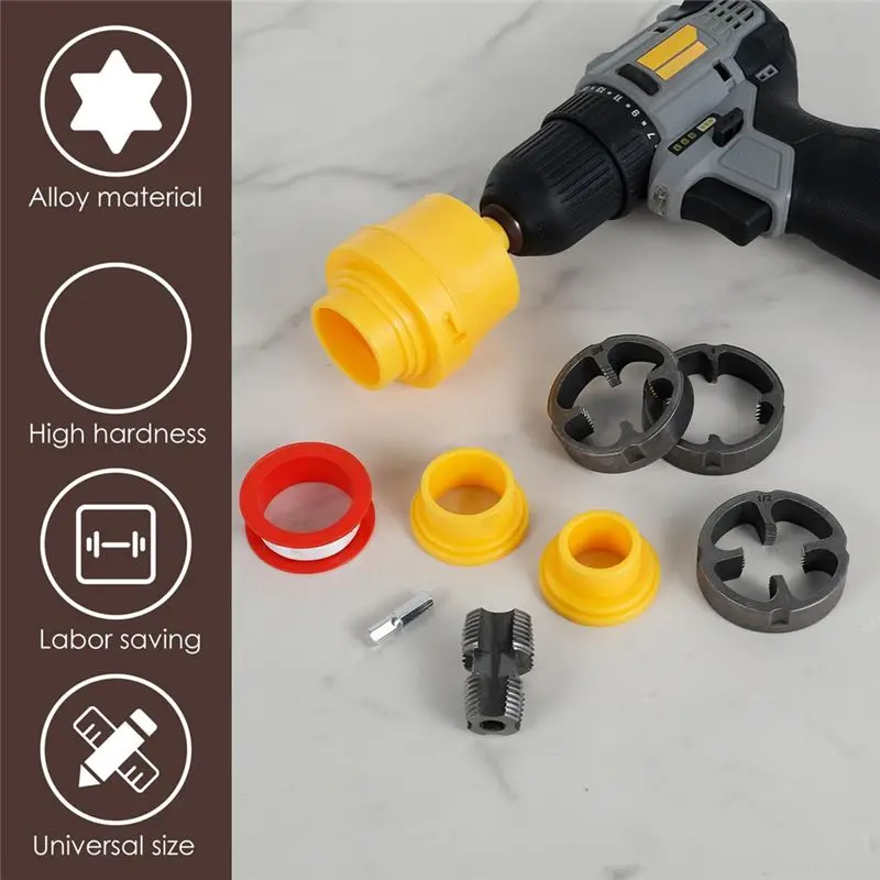 ABLG PVC Pipe Threader Kit,PVC Pipe Thread Maker Tool With 3 Dies(1/2In),3/4In),1In),Water Pipe Threading Device,Pipe Tap Die