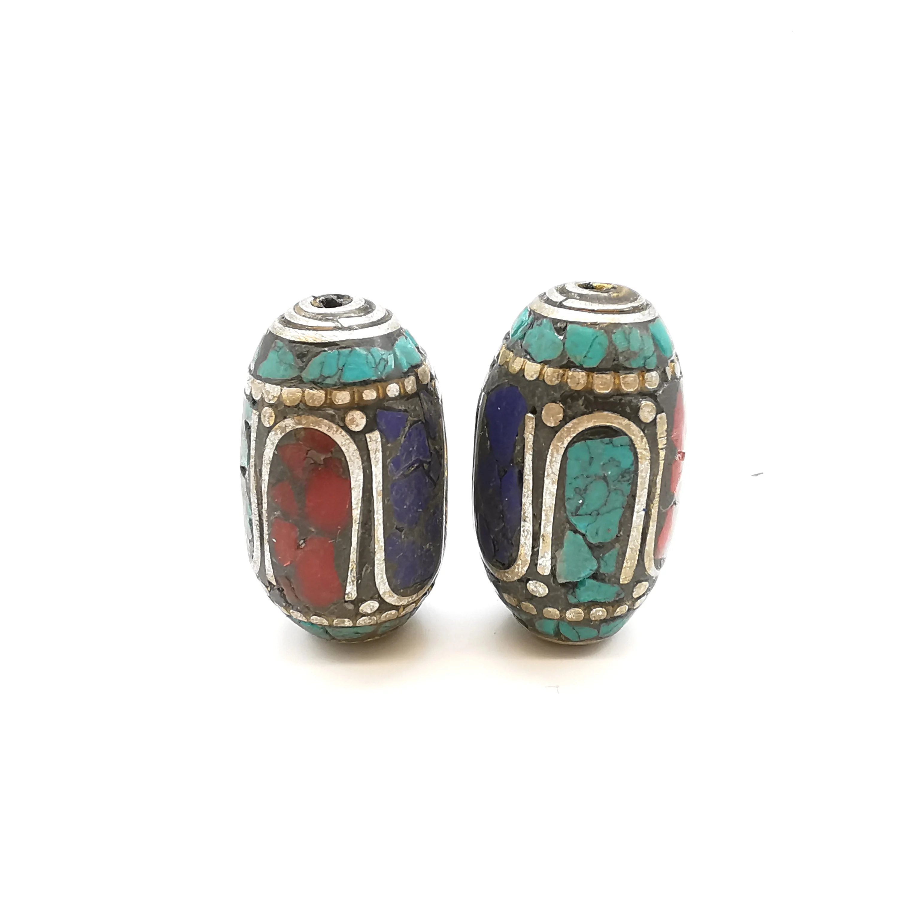 Nepal Hand Metal Beads Inlay Colorful Stone Cylinder Beads DIY Jewelry Accessories NBB398