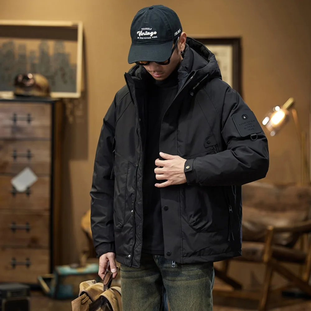 ملابس العمل الأمريكية الرجعية أسفل سترة الرجال الشتاء سميكة الدافئة فضفاضة سترة في الهواء الطلق #5