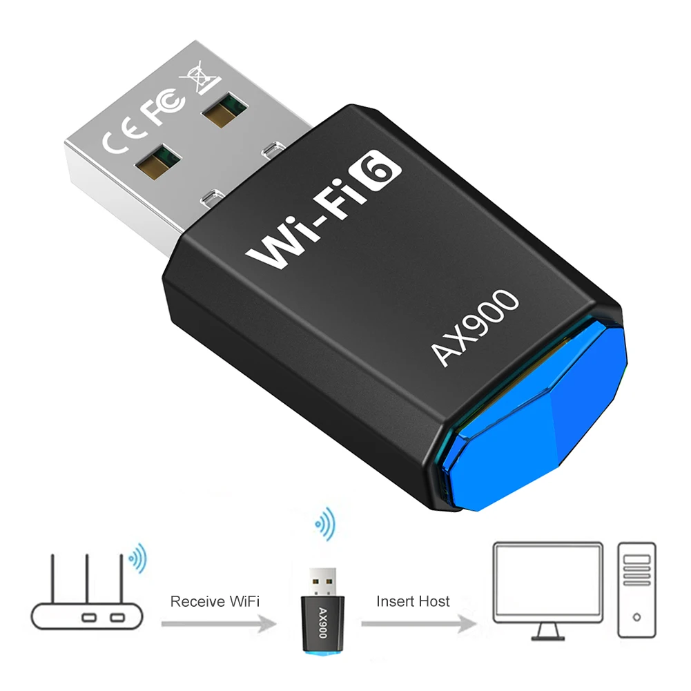 AX900 900Mbps USB WiFi Bluetooth Adapter Dual Band 2.4G/5Ghz WiFi 6 USB Adapter 900Mbps WiFi Adapter for Laptop Windows 7 10 11