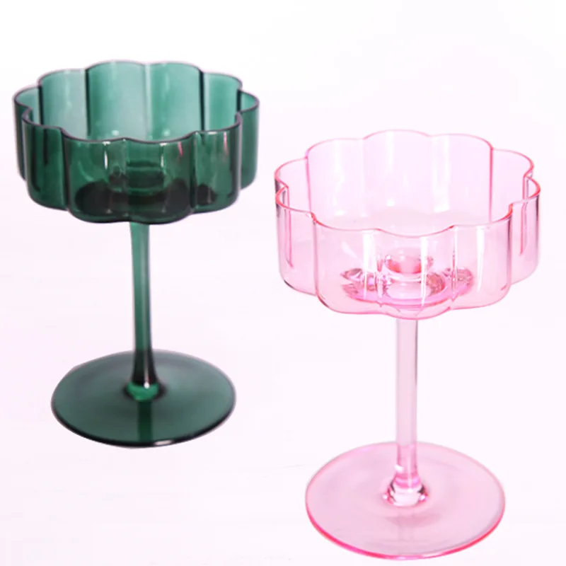 Nordic Crystal Glass Cocktail Goblet Transparent Champagne Cup Creative Light Luxury Retro Petal Wine Glasses Colorful Wine Cups