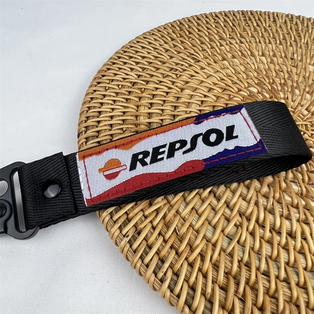 Car Keychain Woven Label Racing Rally Emblem Motorcycle Keyring Nylon Lanyard Moto Key Tag For REPSOL Honda Auto Accessories