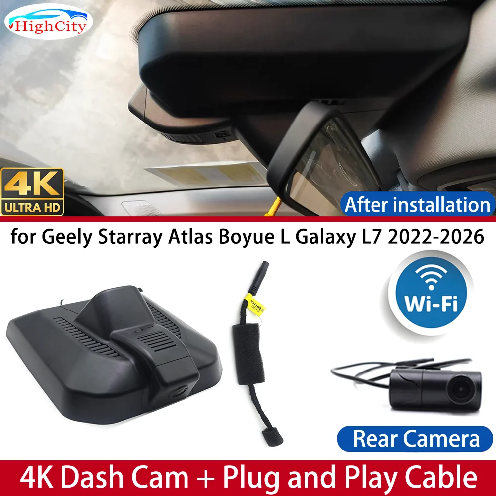 Dash Cam for Geely Starray Atlas Boyue L Galaxy L7 2022-2026 Front＆Rear Wifi 4K UHD DVR Dashboard Camera Video Drive Recorder