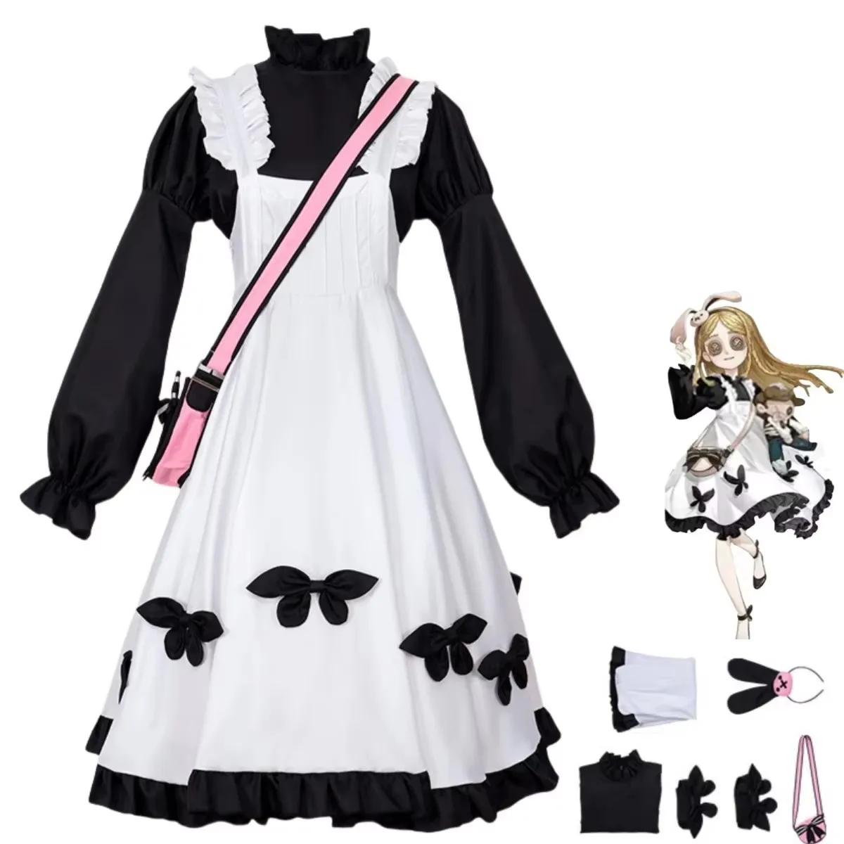 الهوية Vlawson الذاكرة أليس تأثيري حلي أسود أبيض بروتيل تنورة لوليتا امرأة خادمة Kawaii بدلة الحفلات #1