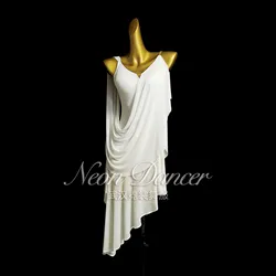 Neondancer New Women's Latin Dance Costume, Rumba Performance Competition Costume, Mesh Fabric Latin Long Dress
